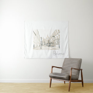 Belarus Viciebsk Vitebsk Cityscape Sketch Tapestry