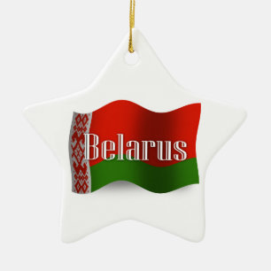 Belarus Waving Flag Ceramic Tree Decoration