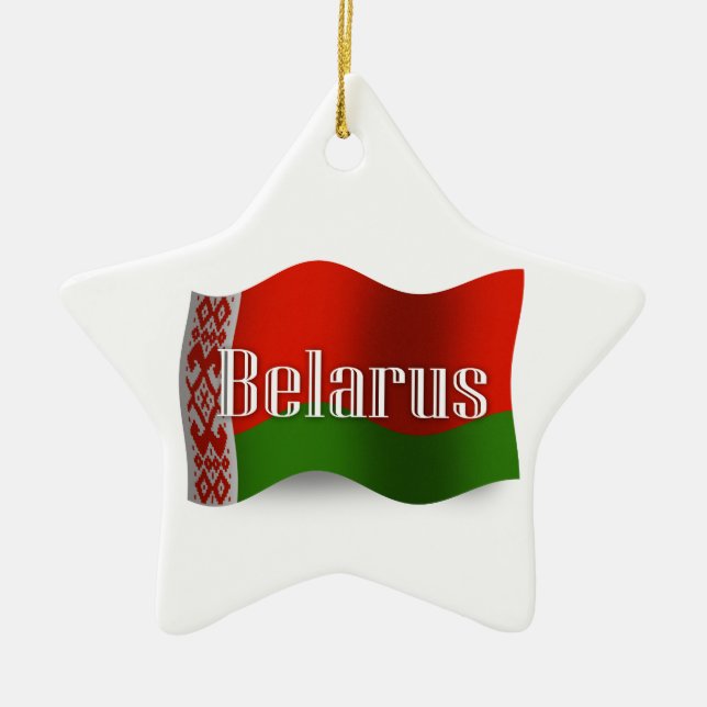 Belarus Waving Flag Ceramic Tree Decoration (Front)