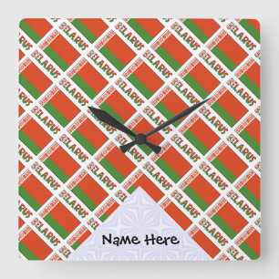 Belaruse Belarussian Flag Tiled Personalised  Square Wall Clock