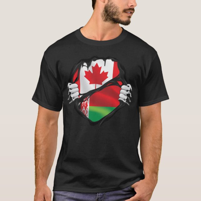 Belarusian Canadian Hands Ripped Roots Flag T-Shirt (Front)