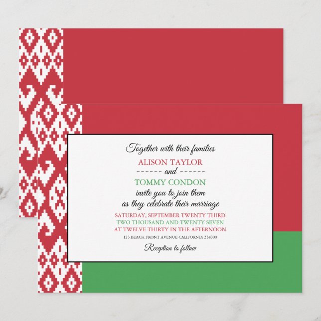 Belarusian Flag, Flag of Belarus Wedding Invitation (Front/Back)