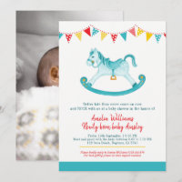Belated Baby shower aqua rocking horse met baby