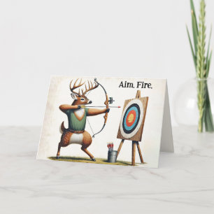 Belated Birthday Buck Shooting a Bow and Arrow Card