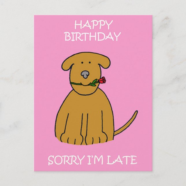 Belated Birthday Cartoon Puppy Postcard (Front)