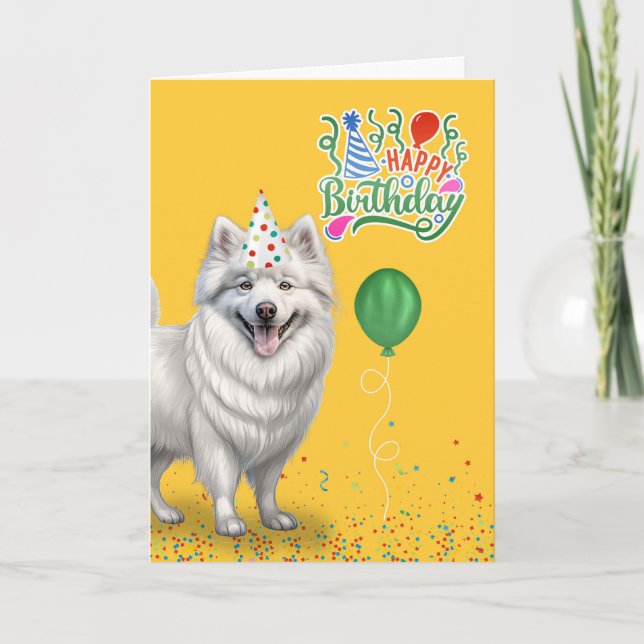 Belated Birthday Eskimo Dog in a Party Hat Card (Front)
