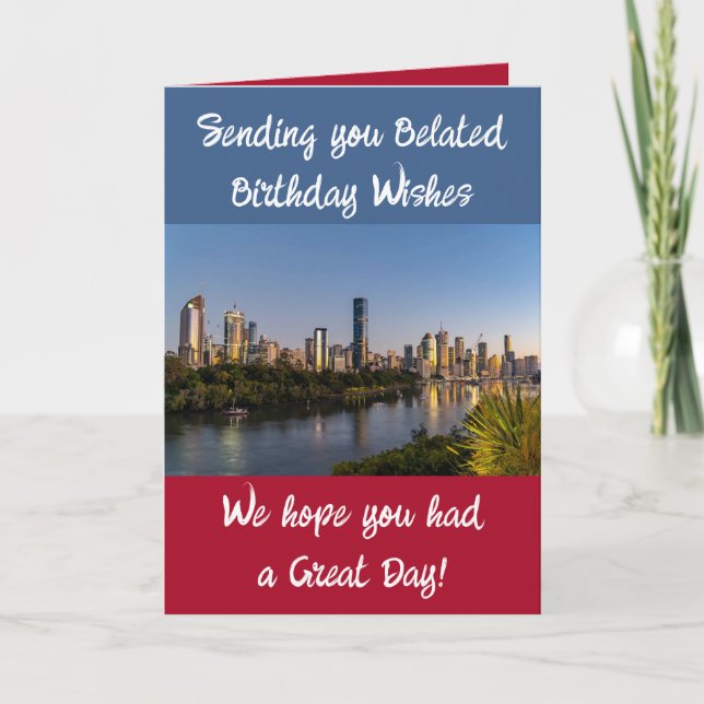 Belated birthday wishes add photo blue red card (Front)