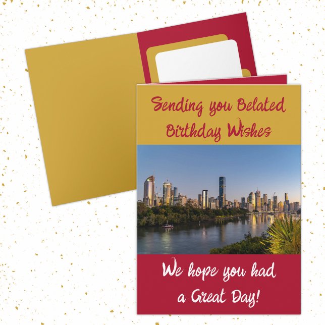 Belated birthday wishes add photo gold red card (Creator Uploaded)