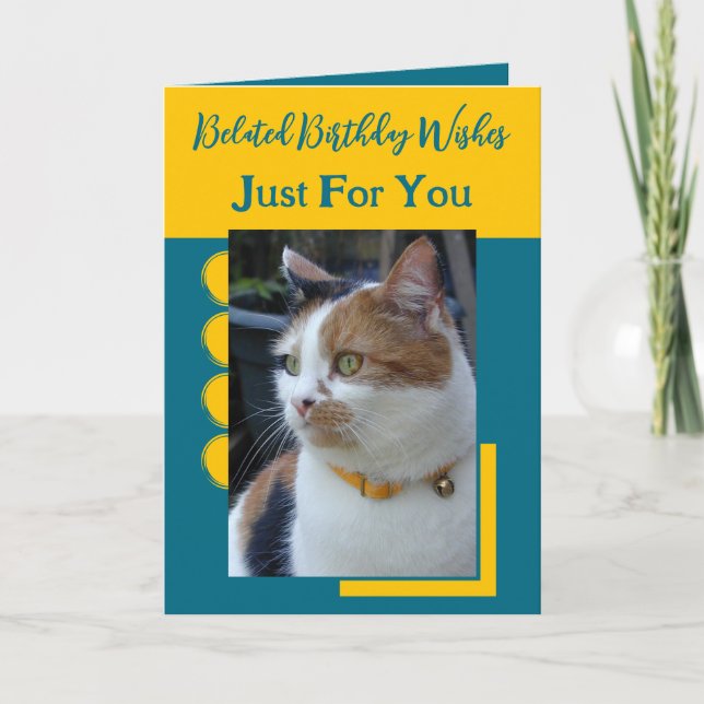 Belated birthday wishes just for you blue yellow card (Front)