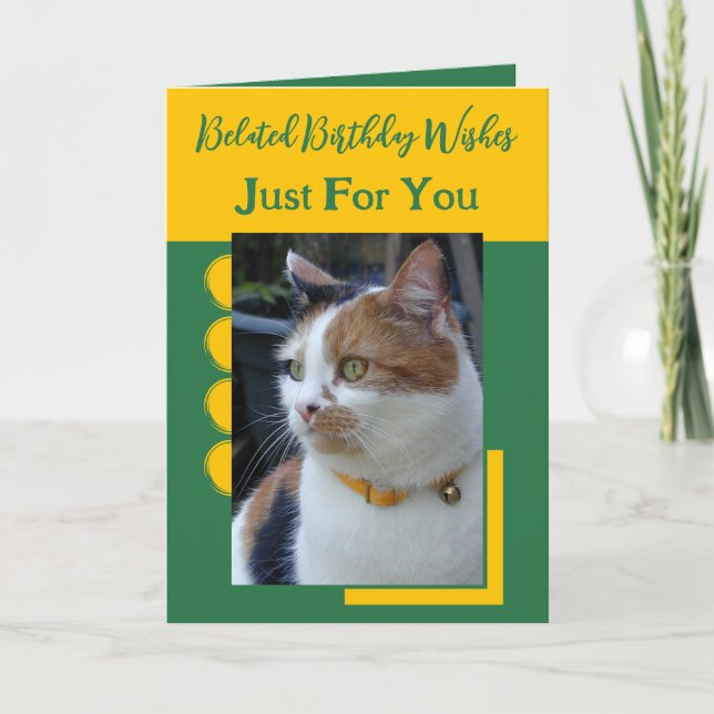 Belated birthday wishes just for you green yellow card (Front)