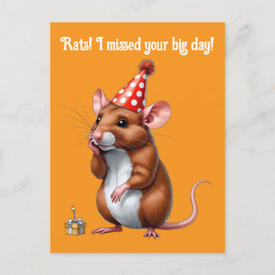 Belated Birthday Wishes with a Cute Rat Postcard