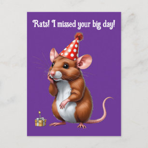 Belated Birthday Wishes with a Cute Rat Postcard