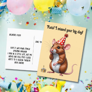 Belated Birthday Wishes with a Cute Rat Postcard