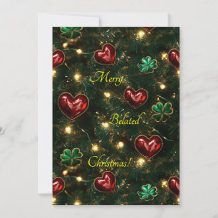 Belated Christmas Hearts and Shamrocks Holiday Card