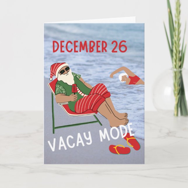 Belated Christmas Santa on Vacay at the Beach Card (Front)