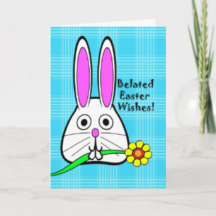 Belated Easter Wishes, Cute Bunny with Flower Holiday Card