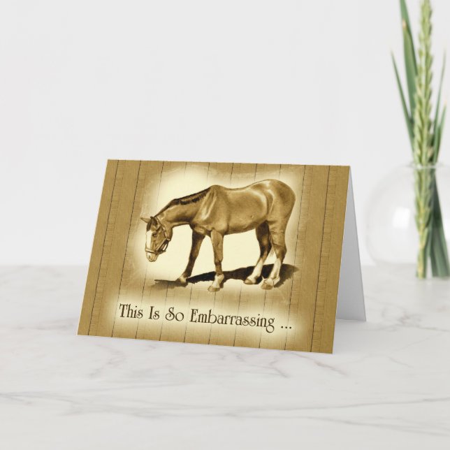 Belated Thank You: Drawing of Horse: Embarrassed You Card (Front)