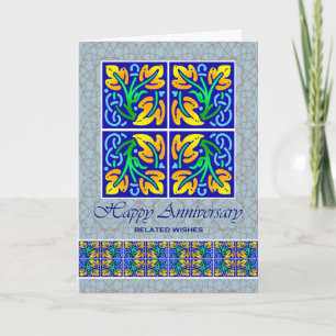 Belated Wedding Anniversary Wishes Leaf Tiles Card