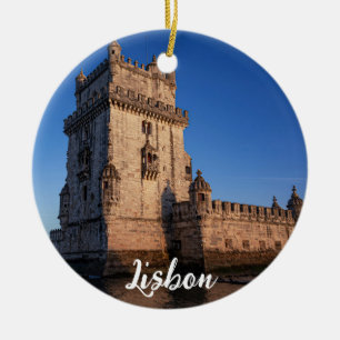 Belem tower at sunset in Lisbon Portugal Ceramic Tree Decoration