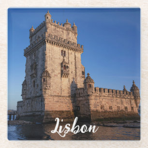 Belem tower at sunset in Lisbon Portugal Glass Coaster
