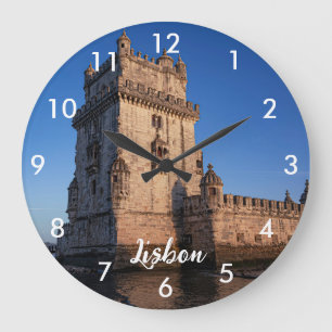 Belem tower at sunset in Lisbon, Portugal Large Clock
