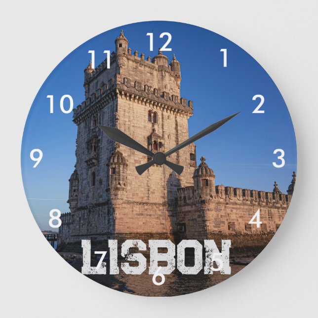 Belem tower at sunset in Lisbon, Portugal Large Clock (Front)