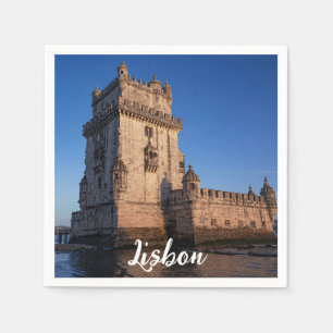 Belem tower at sunset in Lisbon Portugal Napkin