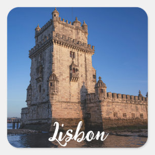 Belem tower at sunset in Lisbon, Portugal Square Sticker