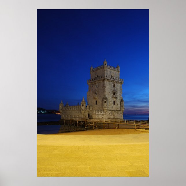 Belem Tower in Lisbon, Portugal (Sunset) Poster (Front)