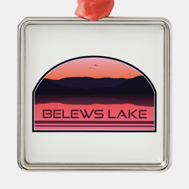 Belews Lake North Carolina Red Sunrise Metal Tree Decoration (Front)