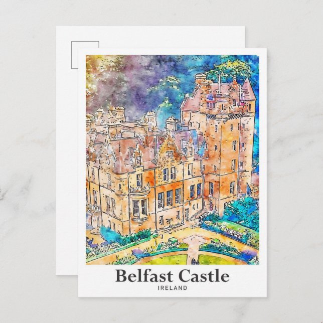 Belfast Castle Ireland Travel Watercolor Sketch Postcard (Front/Back)