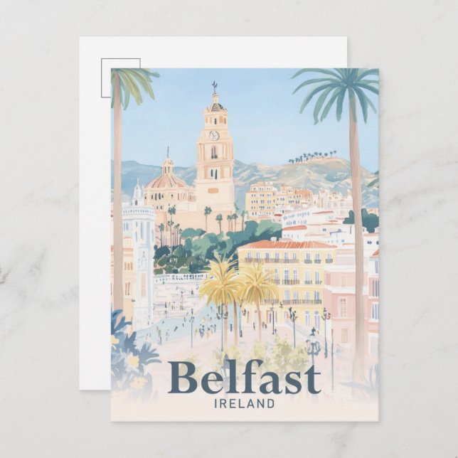 Belfast Ireland Watercolor Travel Illustration Postcard (Front/Back)