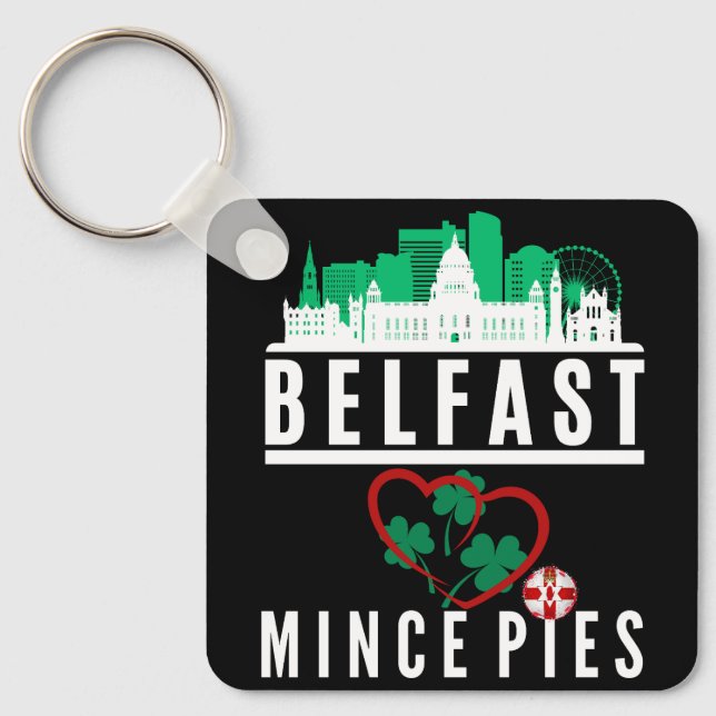 Belfast Loves Mince Pies (front and back design) Key Ring (Front)