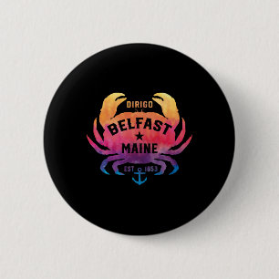 Belfast Maine Souvenir Dirigo Crab Cute Rainbow Ti 6 Cm Round Badge