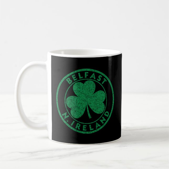 Belfast N Ireland Shamrock Sign Distressed Green P Coffee Mug (Left)