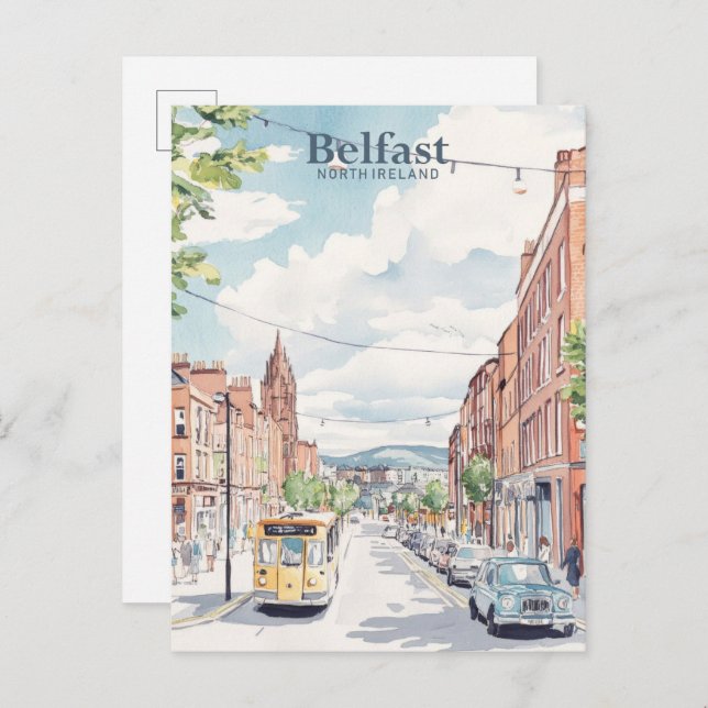 Belfast North Ireland Gouache Illustration Travel Postcard (Front/Back)