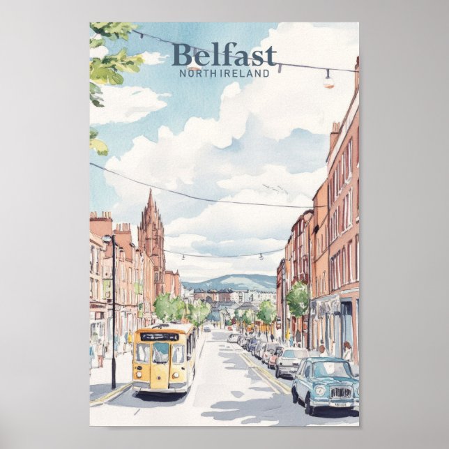 Belfast North Ireland Gouache Illustration Travel Poster (Front)