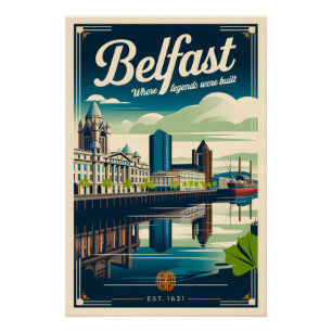Belfast Northern Ireland Retro Travel Poster Art