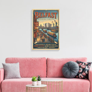 Belfast Northern Ireland Retro Travel Poster Canvas Print