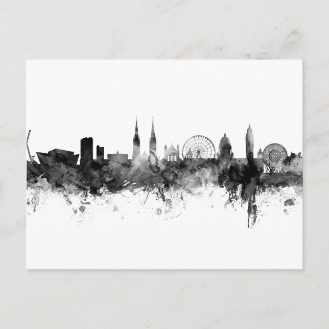 Belfast Northern Ireland Skyline Black White Postcard (Front)
