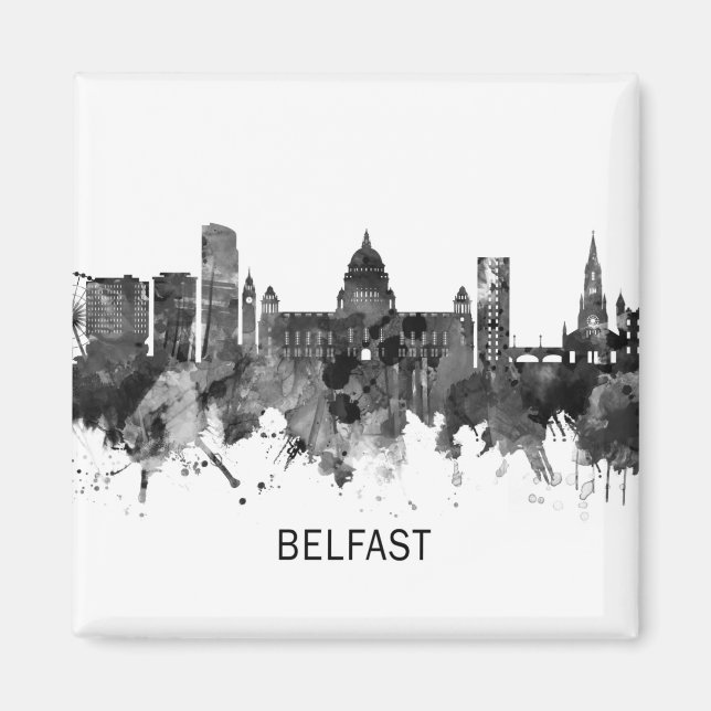 Belfast Northern Ireland Skyline BW Magnet (Front)