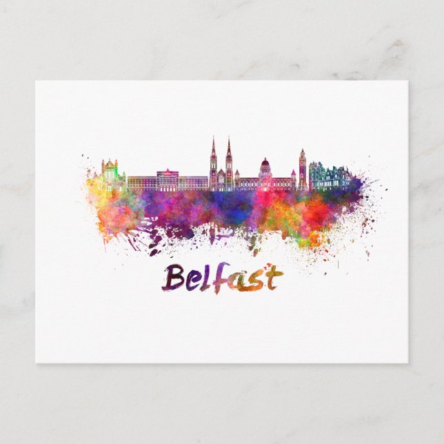 Belfast skyline in watercolor postcard (Front)