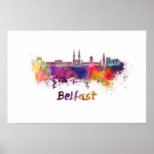 Belfast skyline in watercolor poster