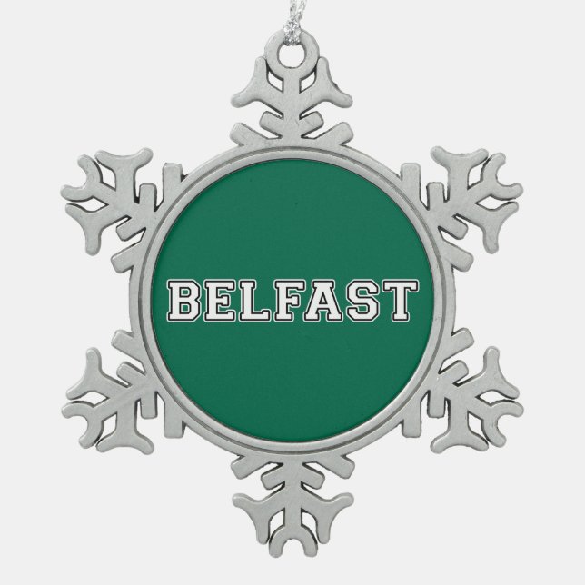 Belfast Snowflake Pewter Christmas Ornament (Front)