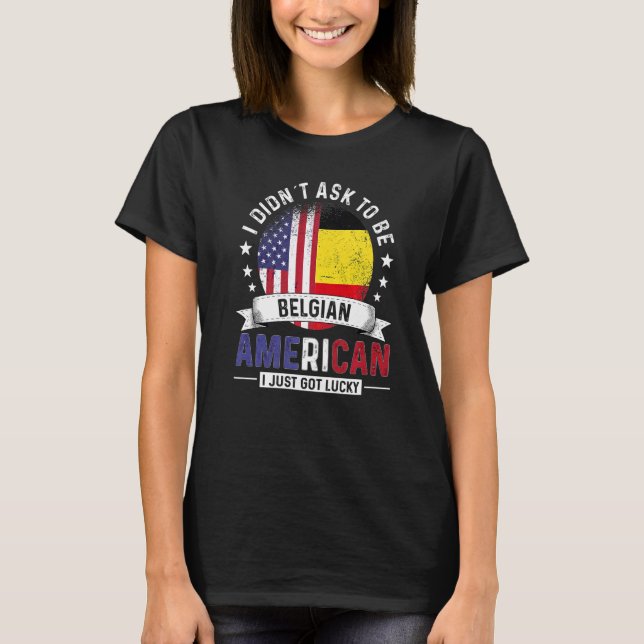 Belgian American Countries Flags Pride Belgium Fla T-Shirt (Front)