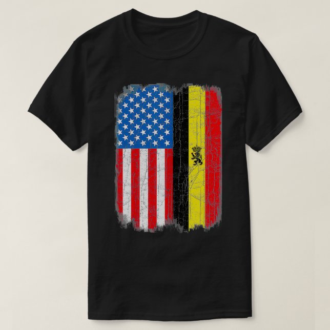 Belgian American Flag Belgium Belgie Belgique  T-Shirt (Design Front)