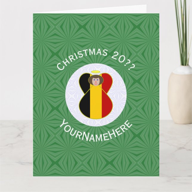 Belgian Angel Christmas Flag Personalised  Card (Front)