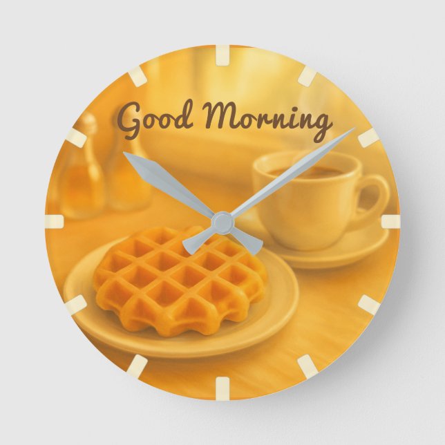 Belgian Breakfast Waffle Clock – Good Morning Vibe (Front)