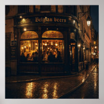 Belgian Corner Beerhouse at Night Poster