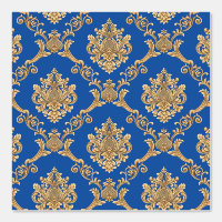 Belgian Damask Gold on Blue Designer 